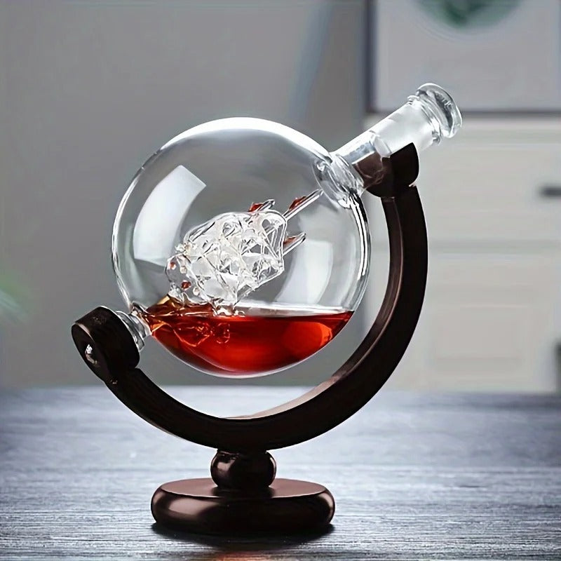 Globe Decanter Set with Lead-free Carafe Exquisite Wood-stand