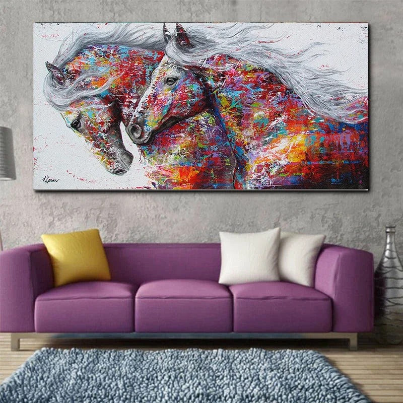 Modern Abstract Wall Art Two Running Horses Doodle Pop Banksy HD Canvas Poster