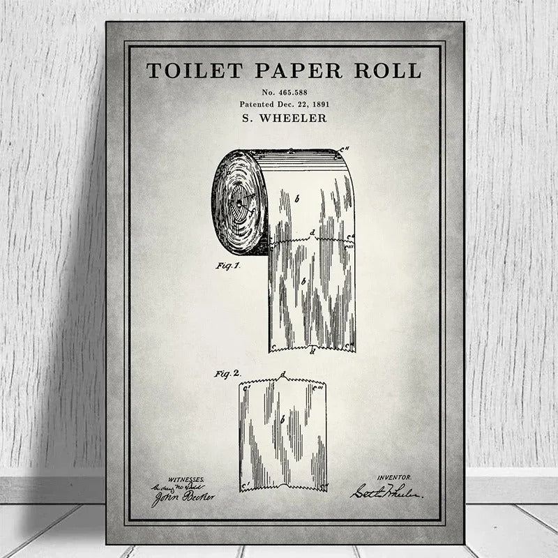 Toilet Paper Patent Vintage Poster Bathroom Wall Art Print Roll of Toilet Paper Blueprint