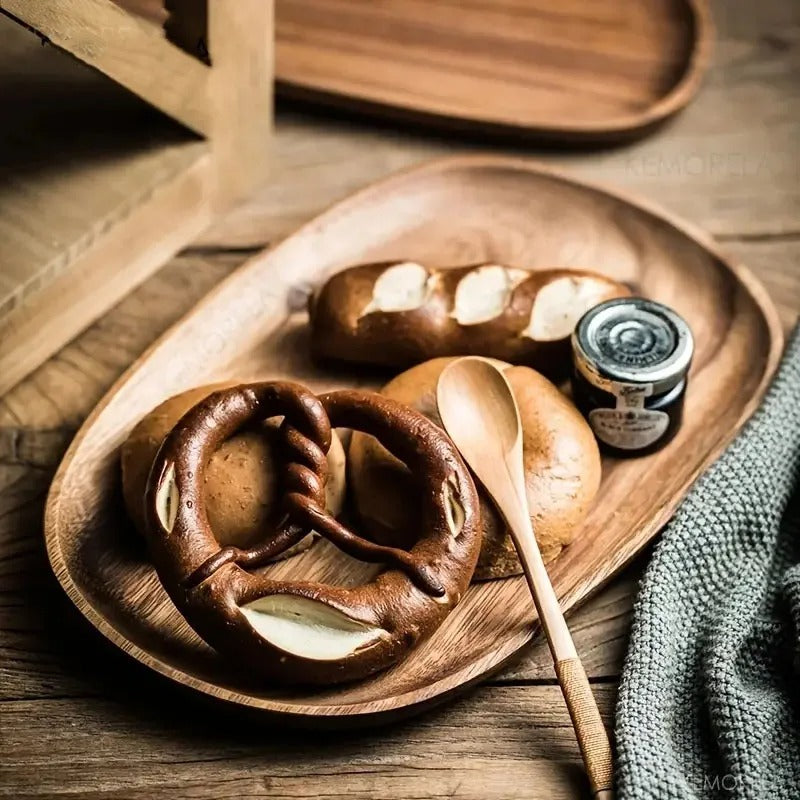 Solid Wood Dinner Plates Irregular Oval Serving Tray