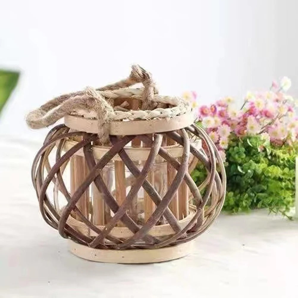 Wicker Lantern Electronic Candle Holder