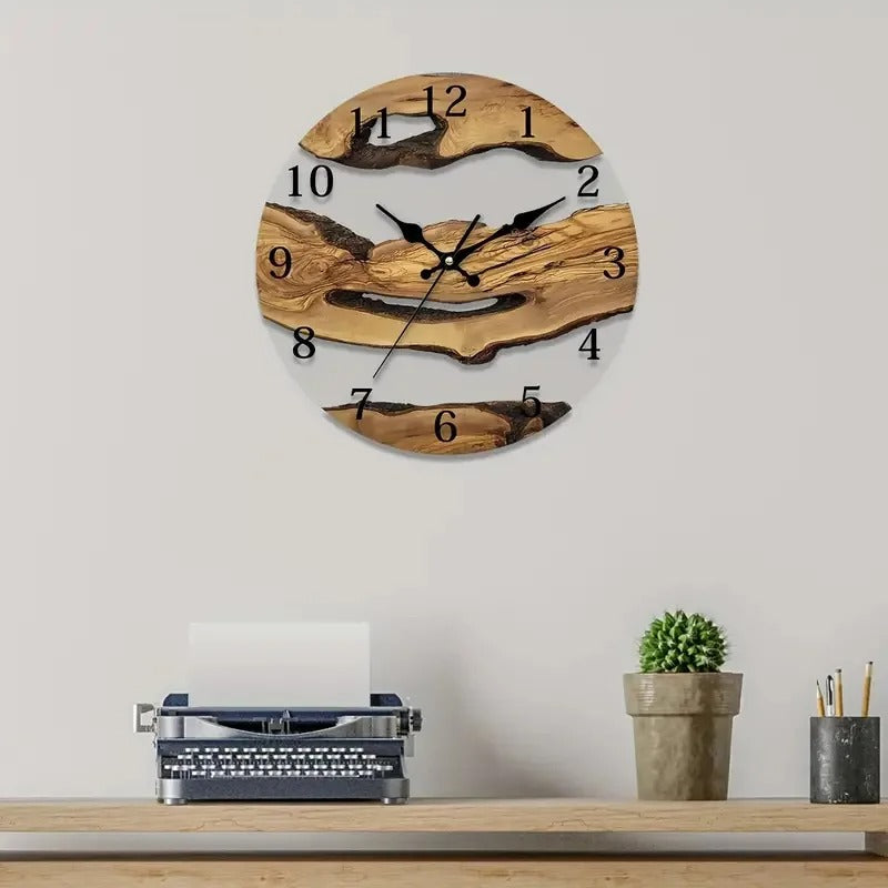 Olive Wood Clock Tempered Glass Transparent Clock