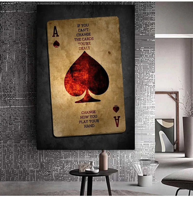 Vintage Poker Ace of Spades Cards Letter Quotes Canvas Painting Poster