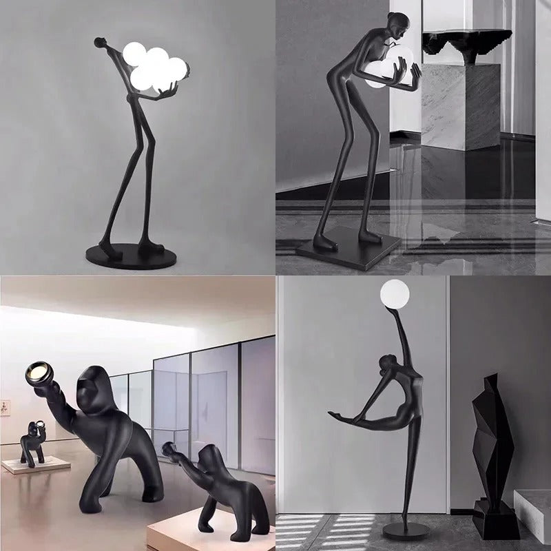 Modern Humanoid Art Sculpture Holding Ball Floor Lamp