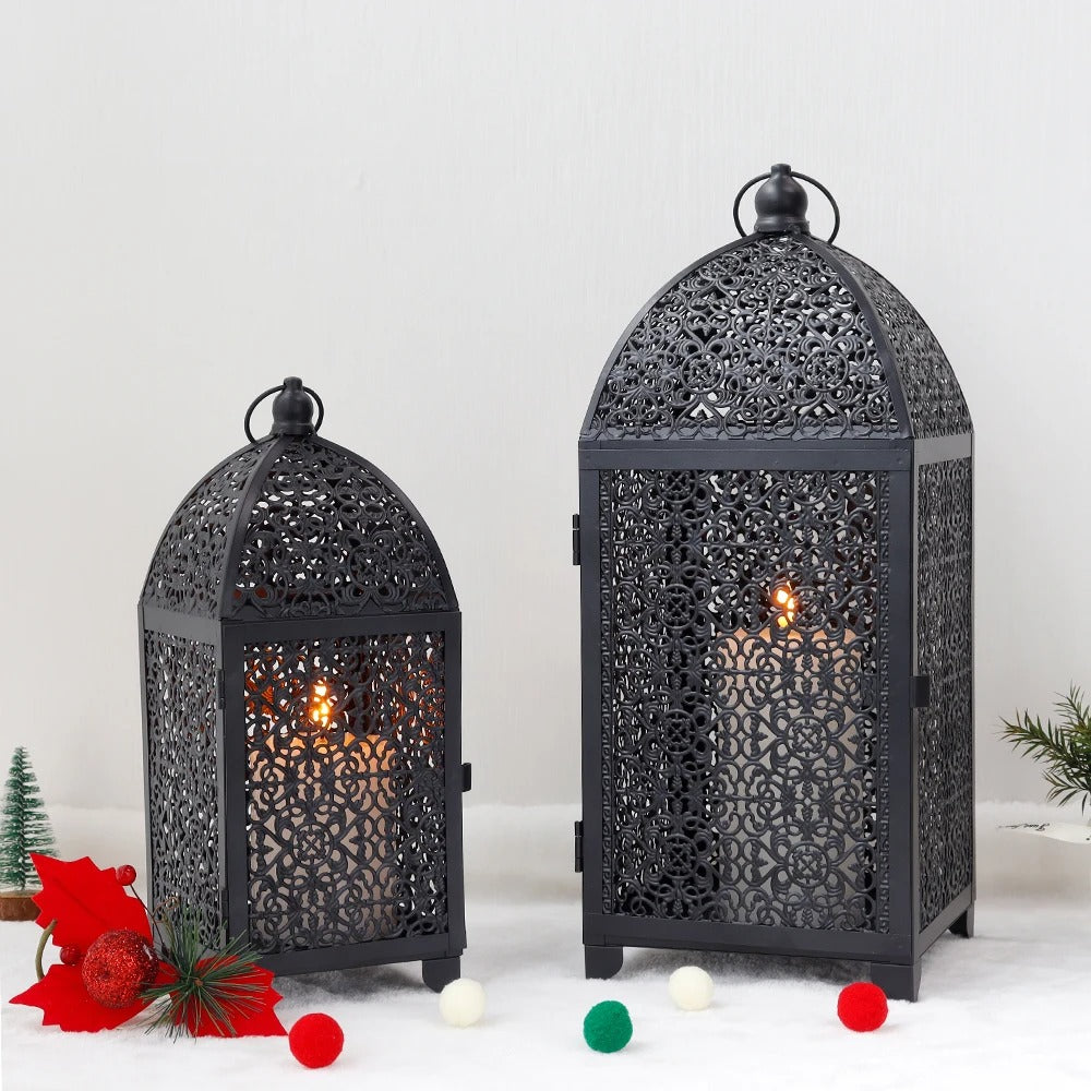 2Pcs Metal Candle Holder Black Candle Lantern