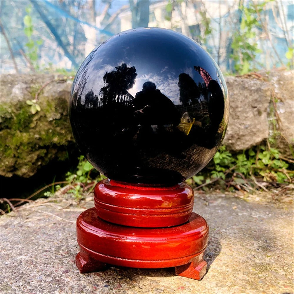 Black Obsidian Sphere Healing Crystal Magic Ball Reiki Rock Stone