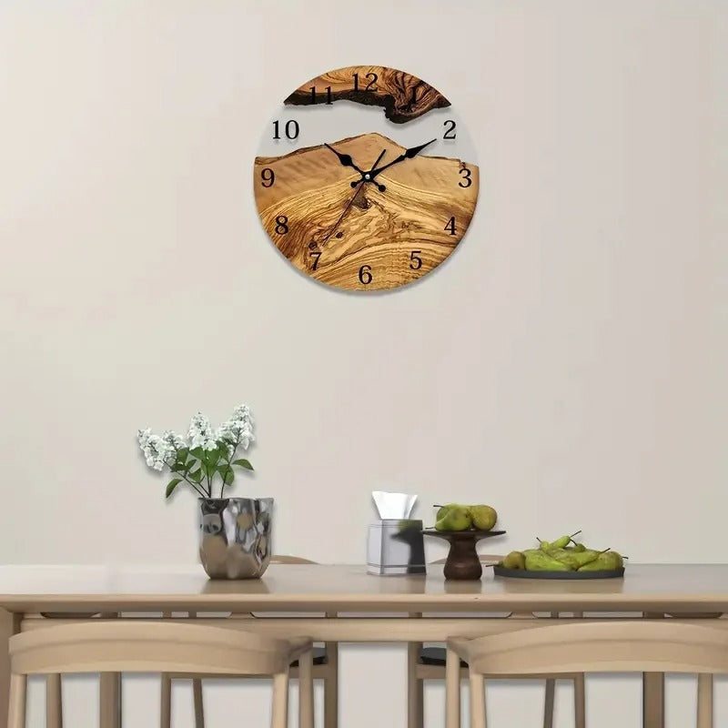 Olive Wood Clock Tempered Glass Transparent Clock