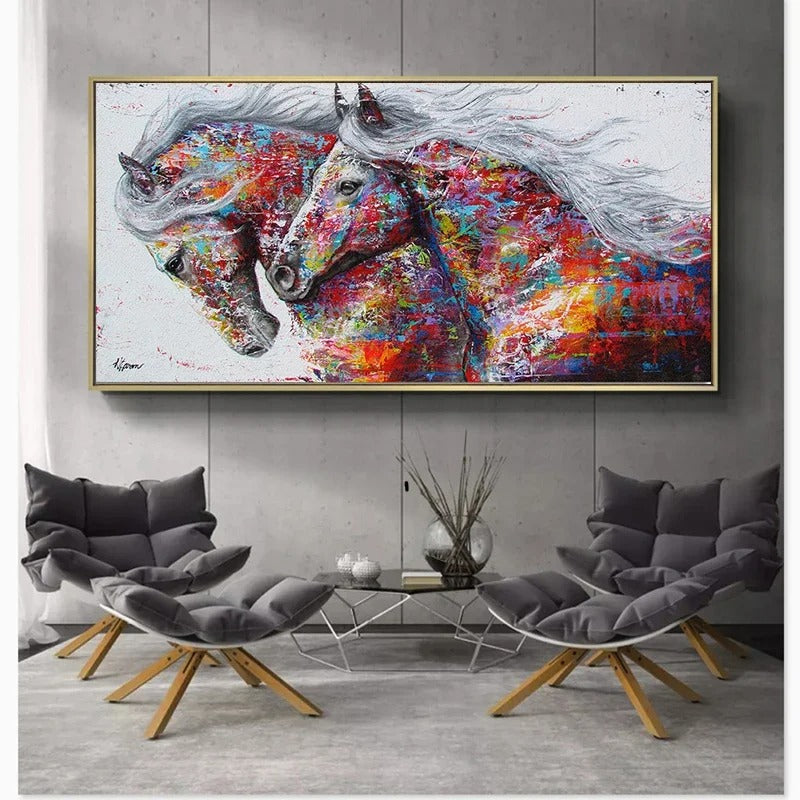 Modern Abstract Wall Art Two Running Horses Doodle Pop Banksy HD Canvas Poster