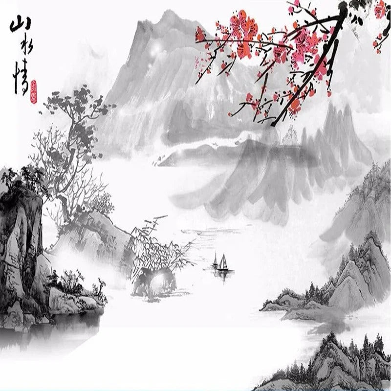 Custom Mural Wallpaper Chinese Style Landscape Ink Painting Fresco Backgroung