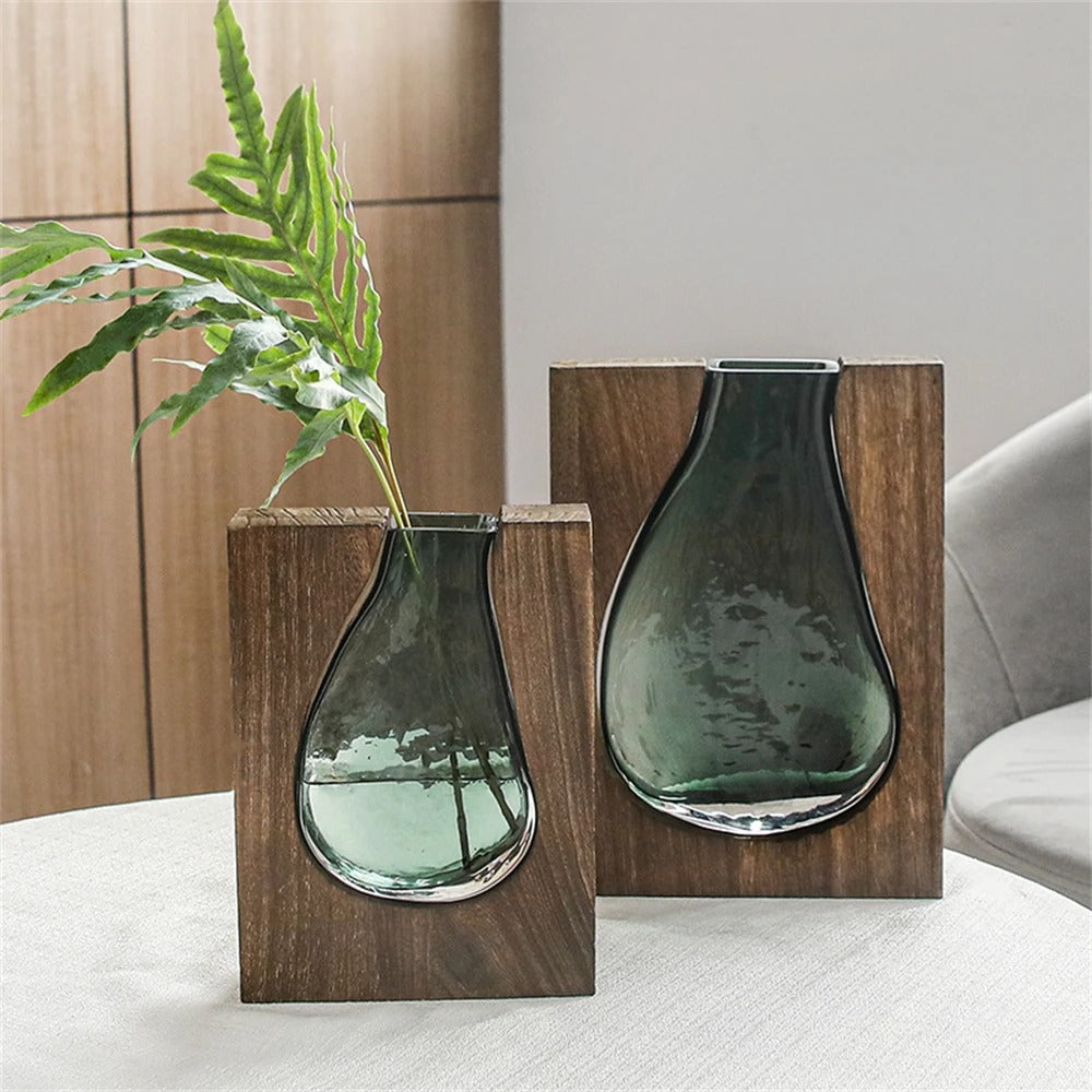 Luxury Nordic Wooden Flower Glass Vase