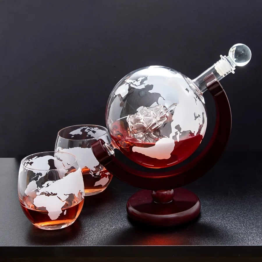 Globe Decanter Set with Lead-free Carafe Exquisite Wood-stand