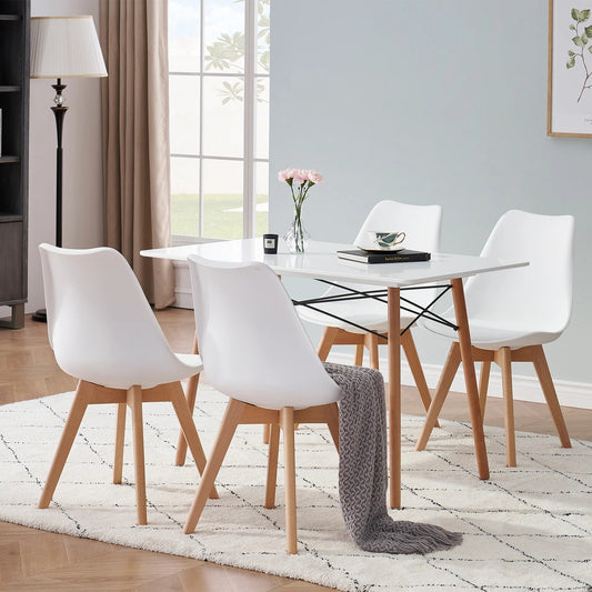 Set of 4 Nordic Dining Chairs  Solid Wood Plastic Padded Seat w/ PU Cushion