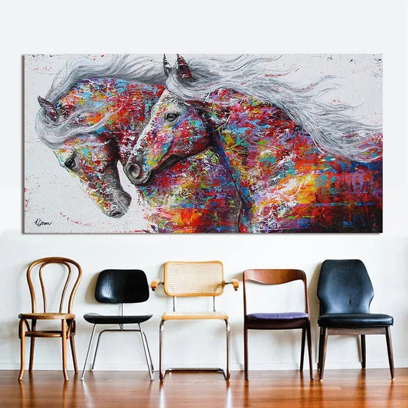 Modern Abstract Wall Art Two Running Horses Doodle Pop Banksy HD Canvas Poster