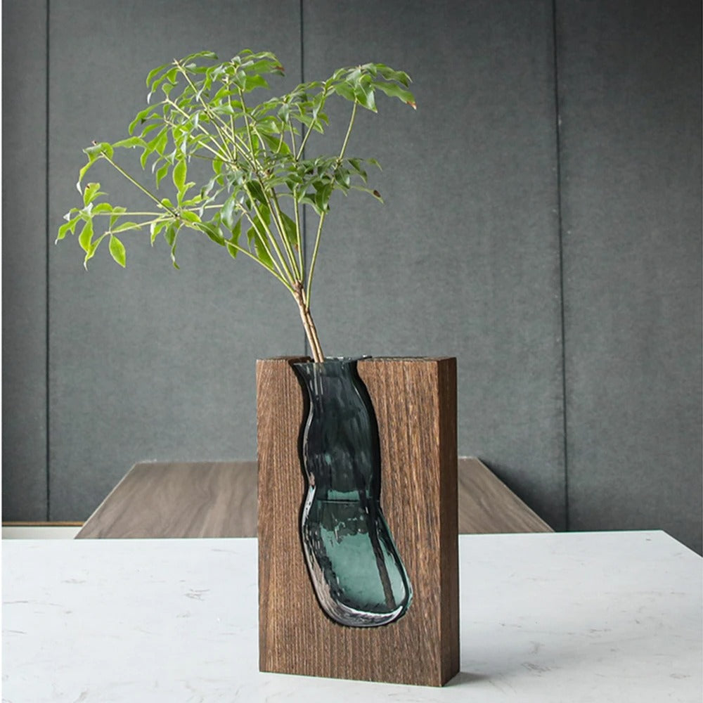 Luxury Nordic Wooden Flower Glass Vase