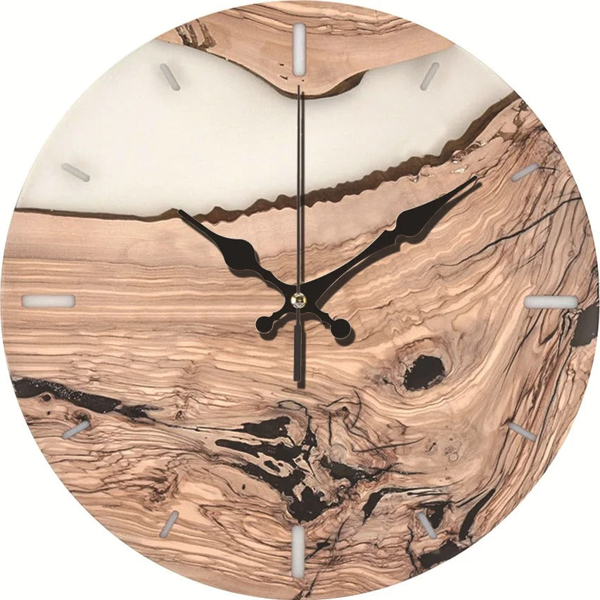 Olive Wood Clock Tempered Glass Transparent Clock