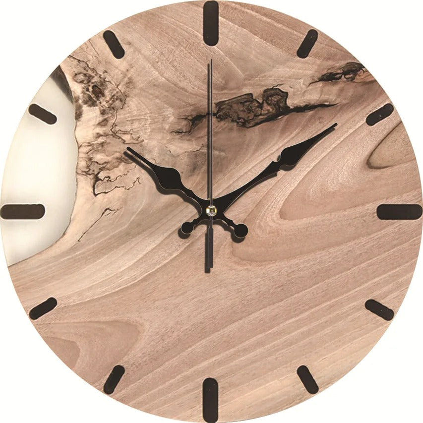 Olive Wood Clock Tempered Glass Transparent Clock