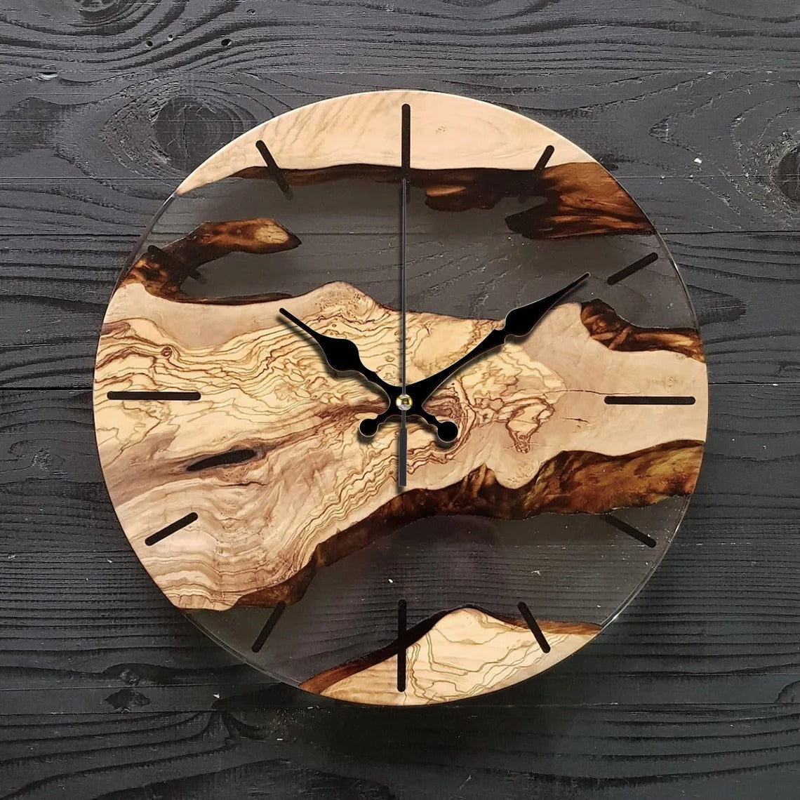 Olive Wood Clock Tempered Glass Transparent Clock