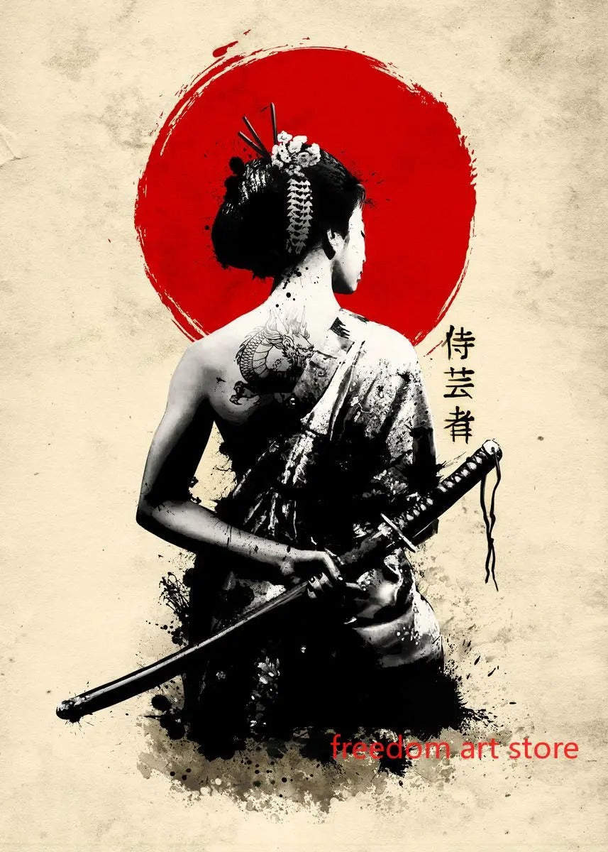 Japanese Geisha Samurai Print Picture