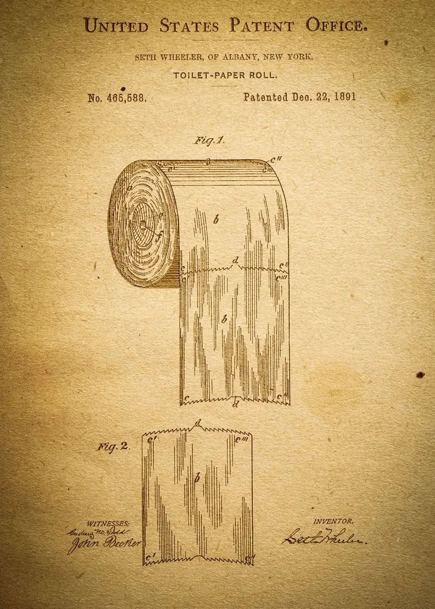 Toilet Paper Patent Vintage Poster Bathroom Wall Art Print Roll of Toilet Paper Blueprint