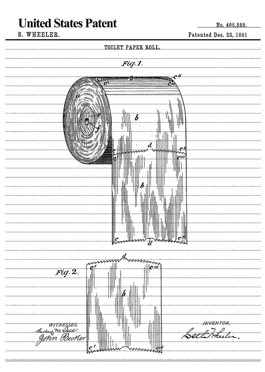 Toilet Paper Patent Vintage Poster Bathroom Wall Art Print Roll of Toilet Paper Blueprint