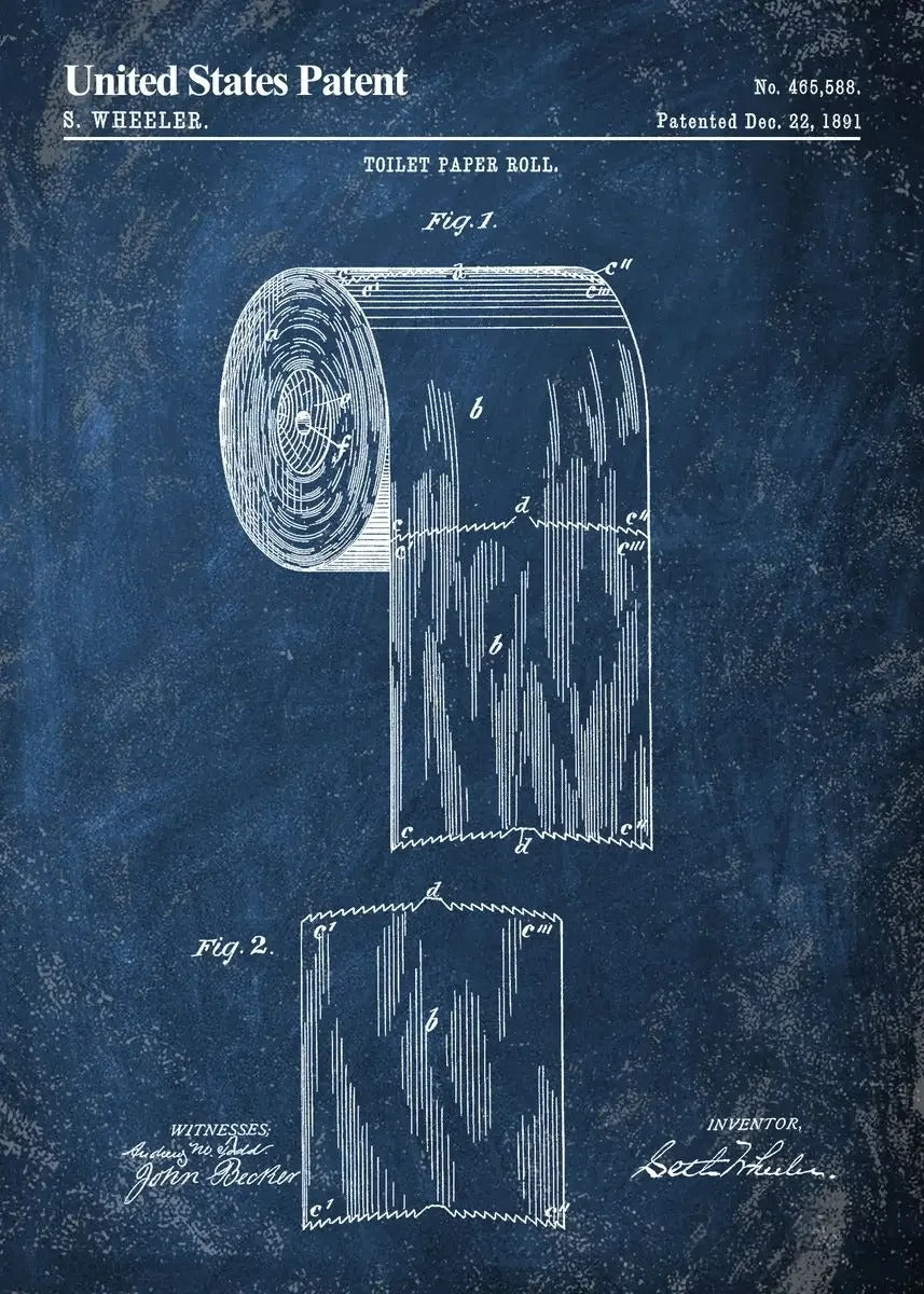 Toilet Paper Patent Vintage Poster Bathroom Wall Art Print Roll of Toilet Paper Blueprint