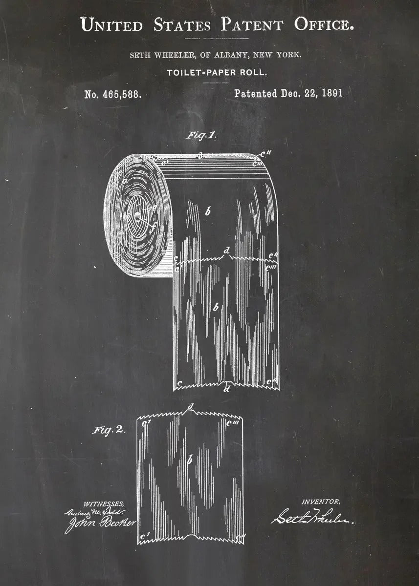 Toilet Paper Patent Vintage Poster Bathroom Wall Art Print Roll of Toilet Paper Blueprint