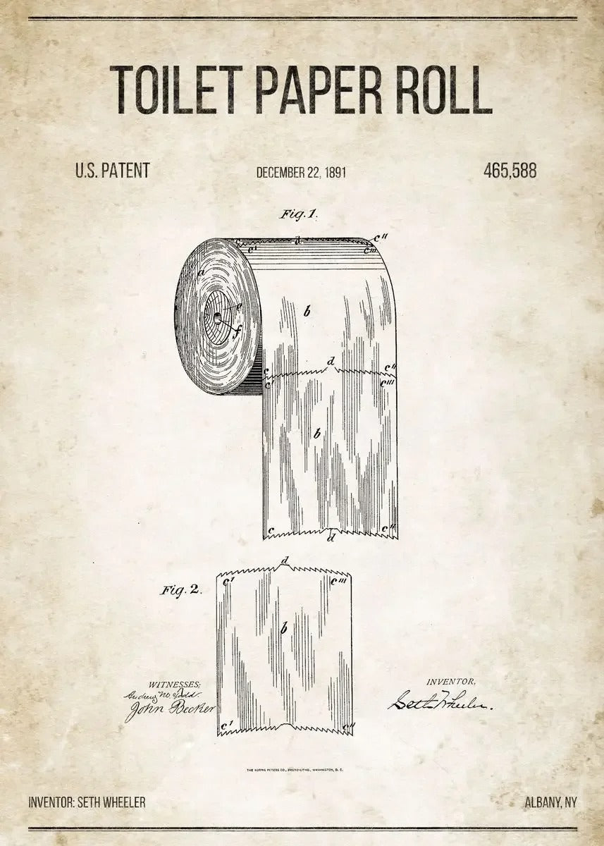 Toilet Paper Patent Vintage Poster Bathroom Wall Art Print Roll of Toilet Paper Blueprint