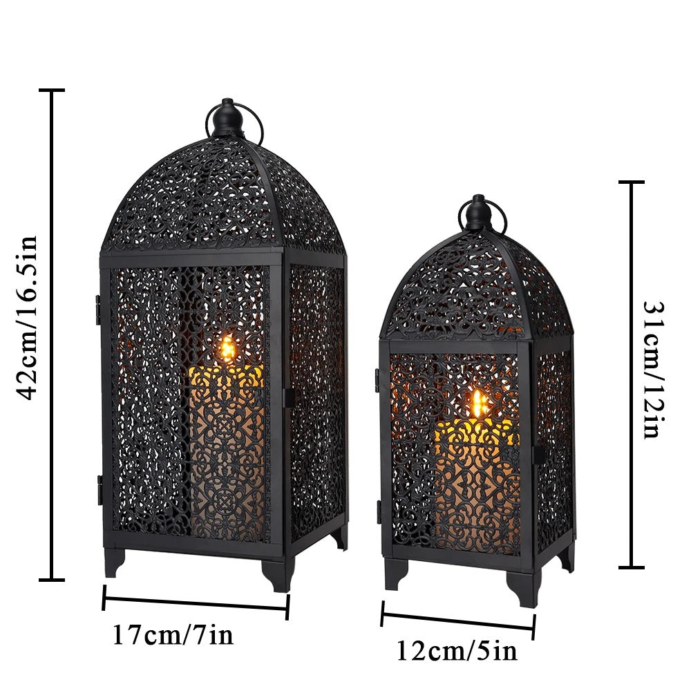 2Pcs Metal Candle Holder Black Candle Lantern