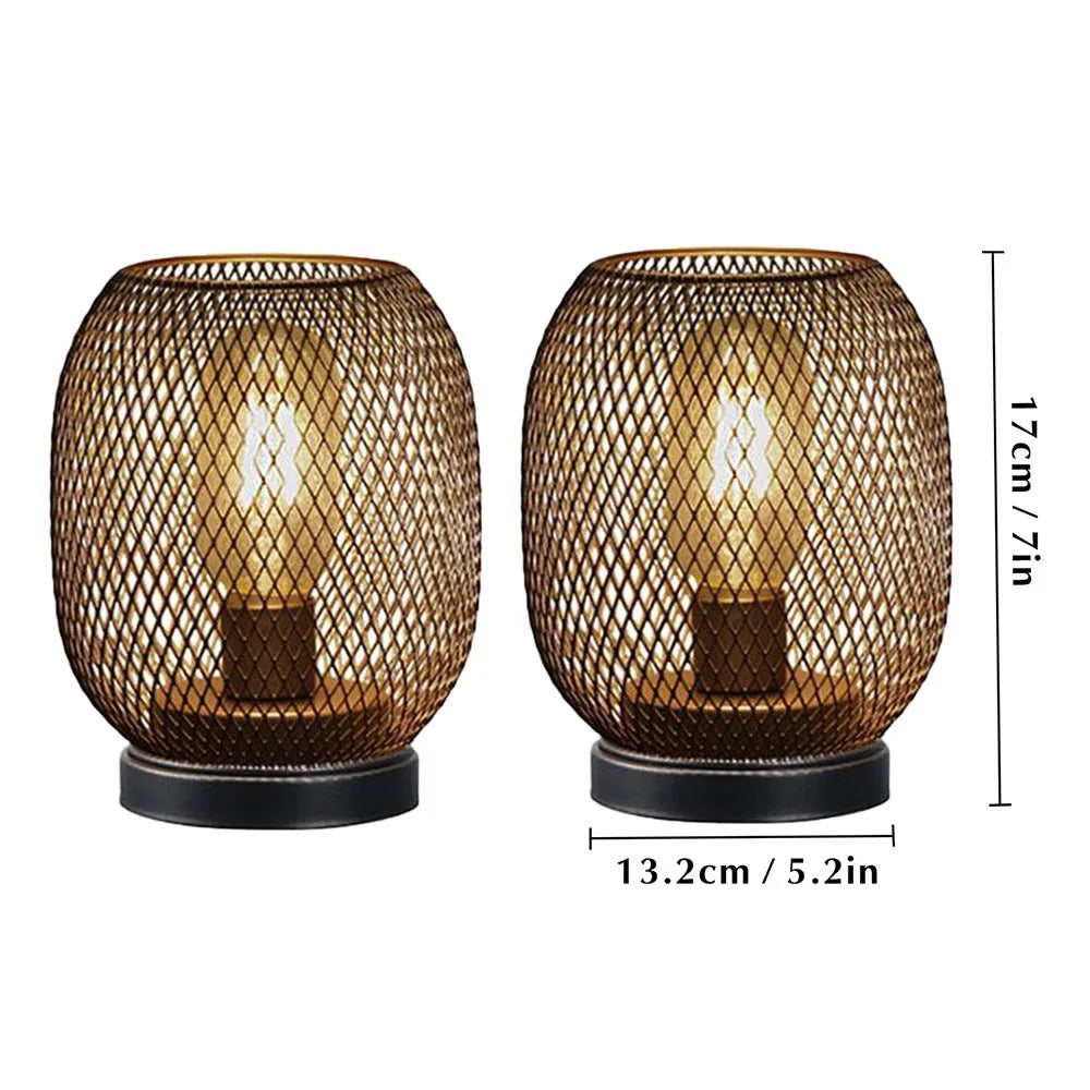 2Pcs Metal Cage Table Lamp Round Shaped LED Lantern