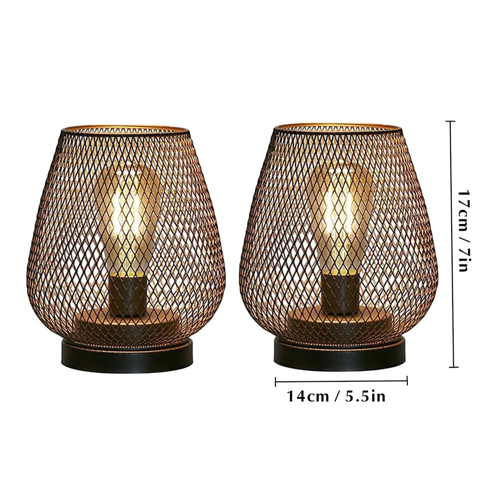 2Pcs Metal Cage Table Lamp Round Shaped LED Lantern