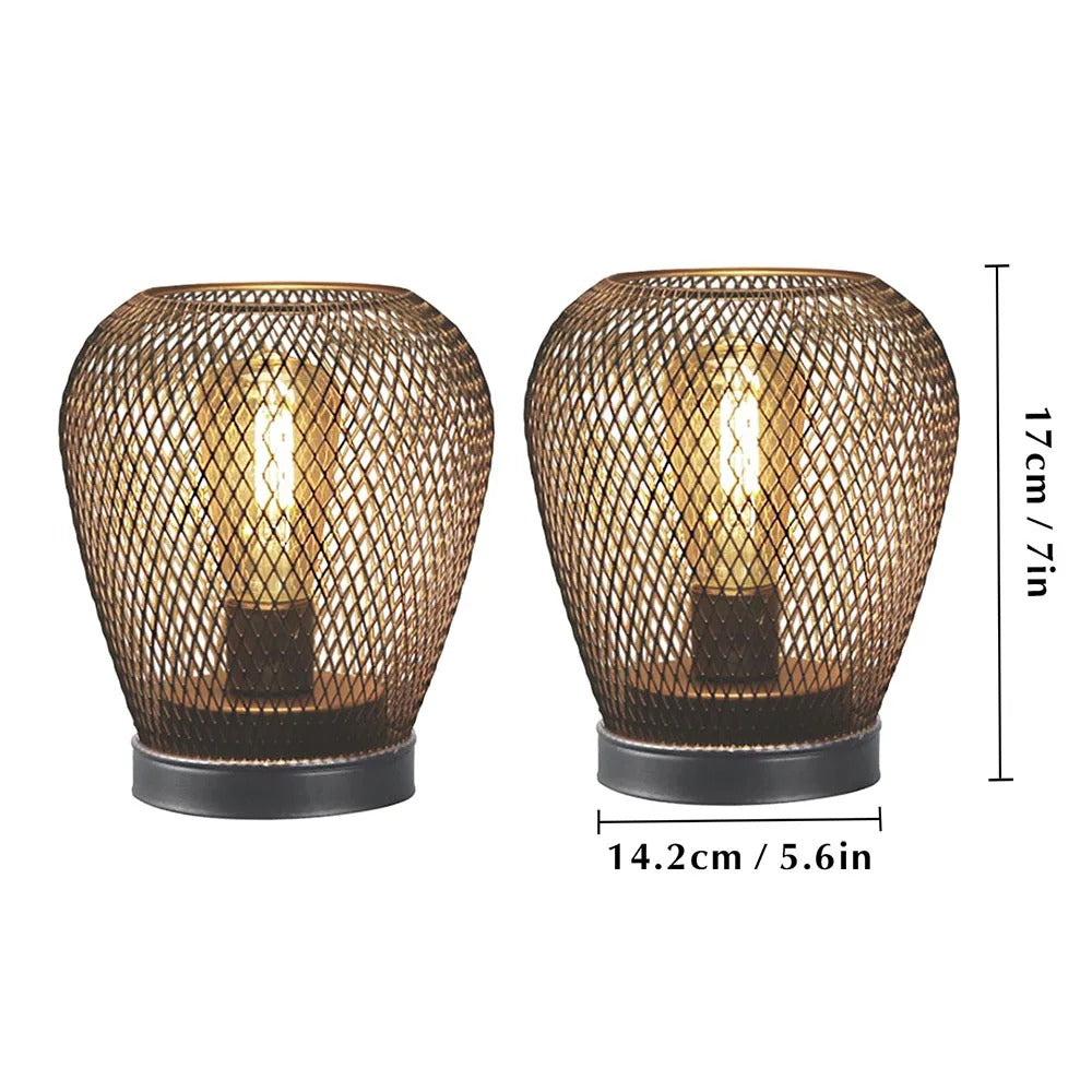 2Pcs Metal Cage Table Lamp Round Shaped LED Lantern