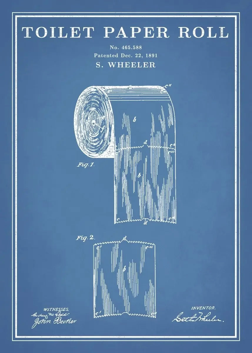 Toilet Paper Patent Vintage Poster Bathroom Wall Art Print Roll of Toilet Paper Blueprint