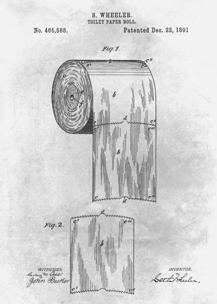 Toilet Paper Patent Vintage Poster Bathroom Wall Art Print Roll of Toilet Paper Blueprint