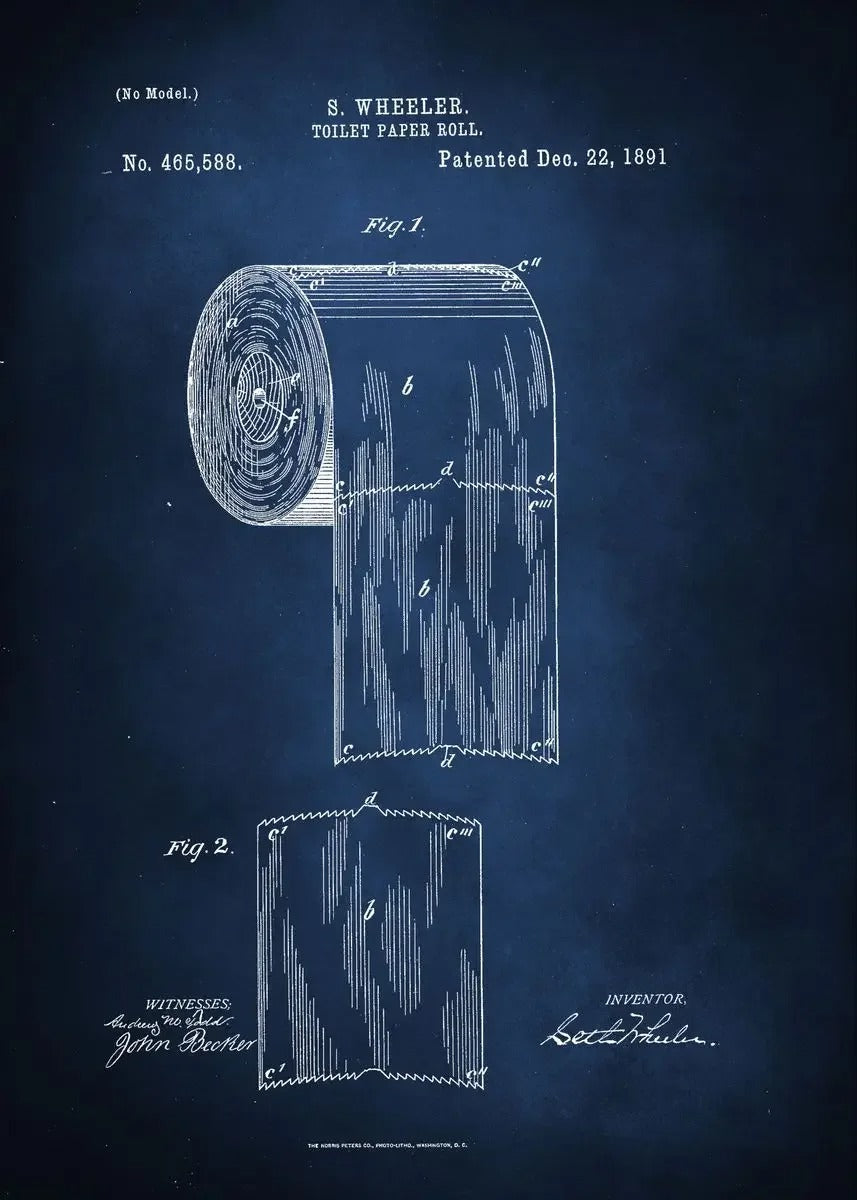 Toilet Paper Patent Vintage Poster Bathroom Wall Art Print Roll of Toilet Paper Blueprint