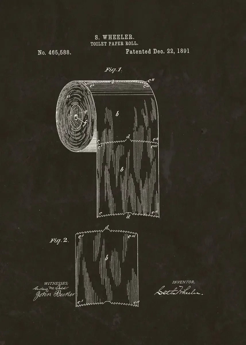 Toilet Paper Patent Vintage Poster Bathroom Wall Art Print Roll of Toilet Paper Blueprint