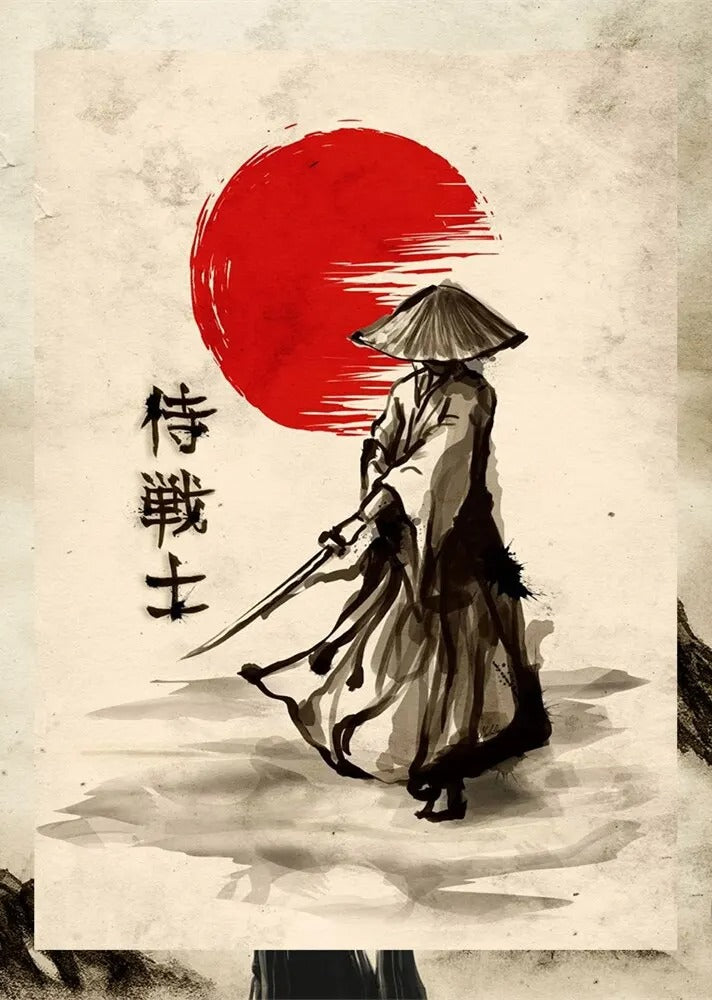 80s Retro Samurai Zen Bushido Painting Poster