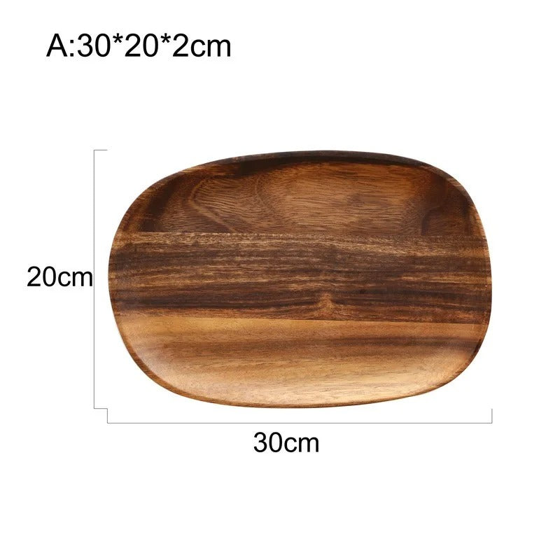 Solid Wood Dinner Plates Irregular Oval Serving Tray