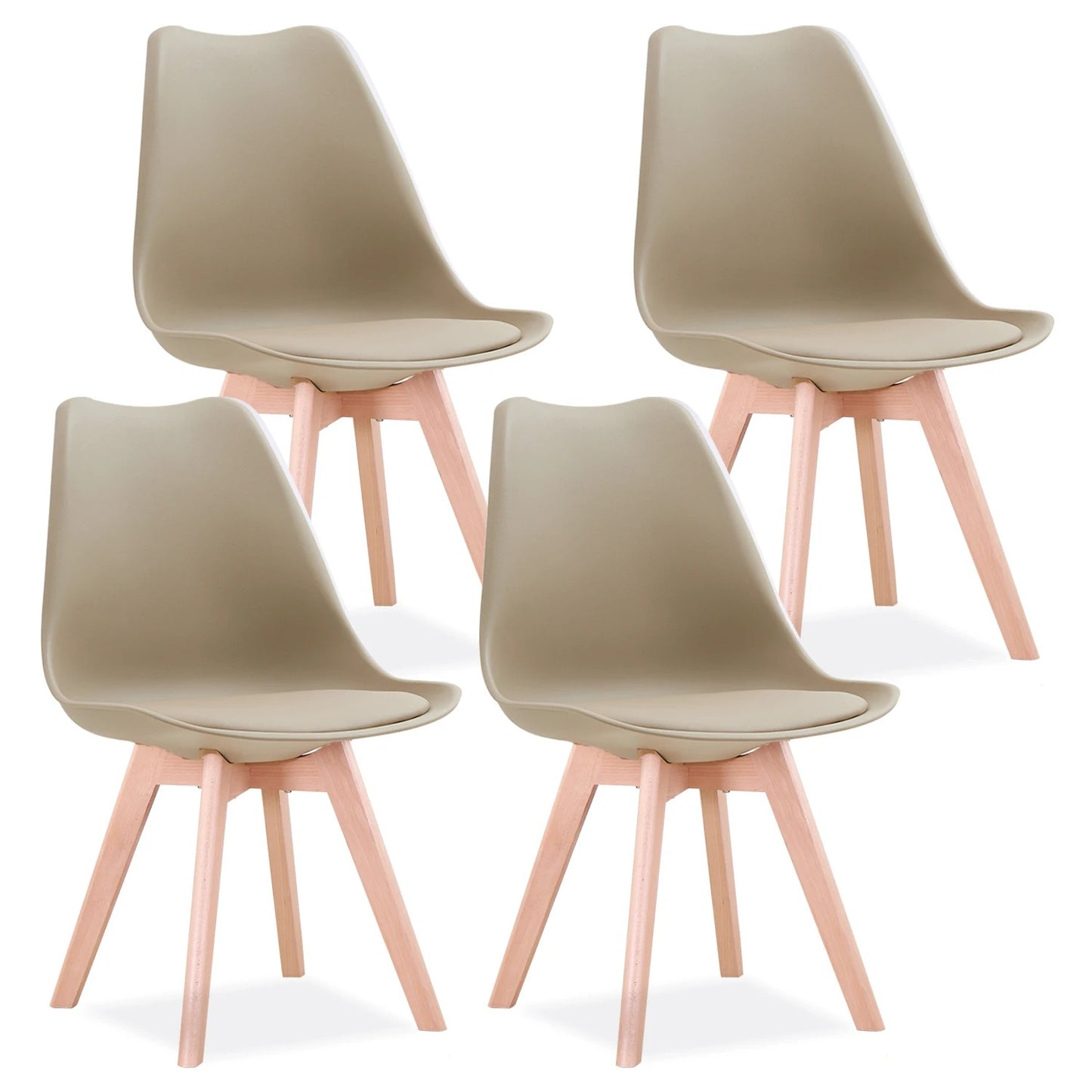 Set of 4 Nordic Dining Chairs  Solid Wood Plastic Padded Seat w/ PU Cushion