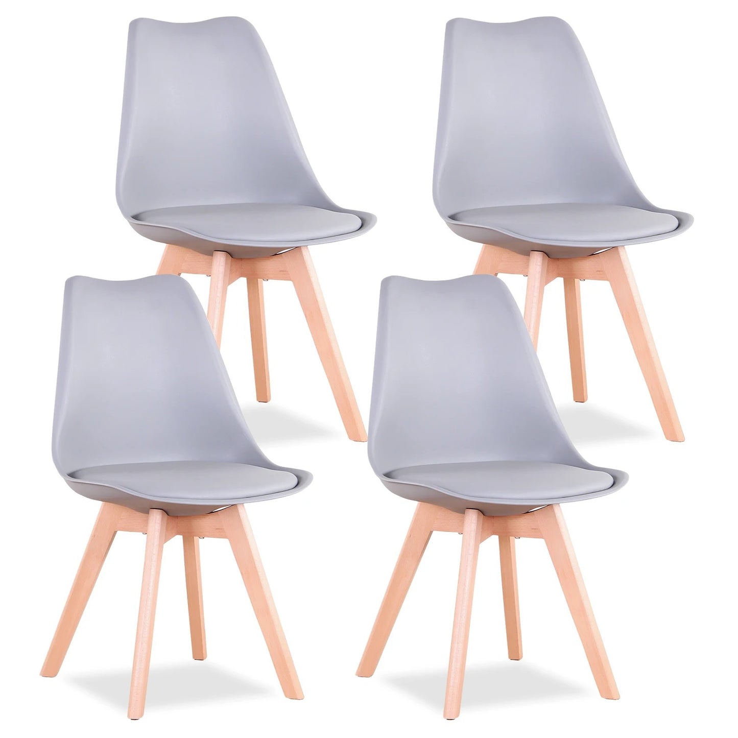 Set of 4 Nordic Dining Chairs  Solid Wood Plastic Padded Seat w/ PU Cushion