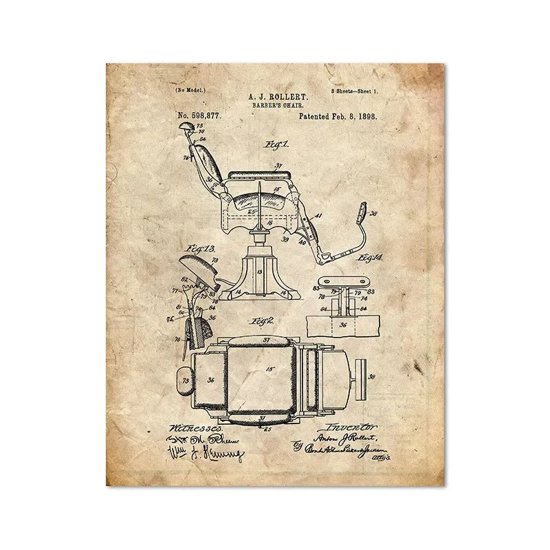 Barber Patent Blueprints Vintage Posters Canvas Prints