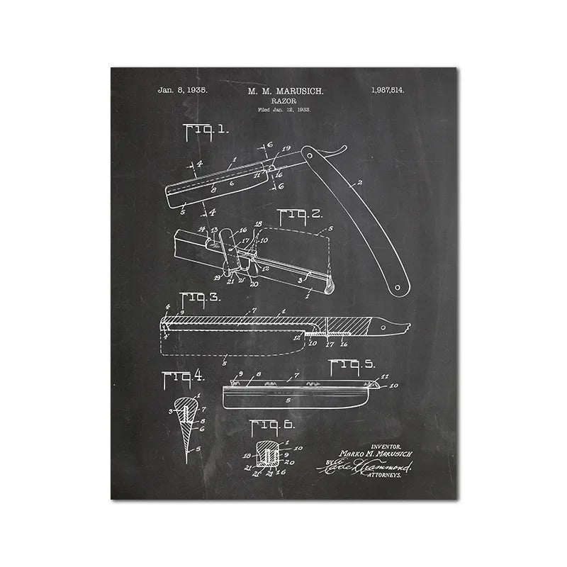 Barber Patent Blueprints Vintage Posters Canvas Prints