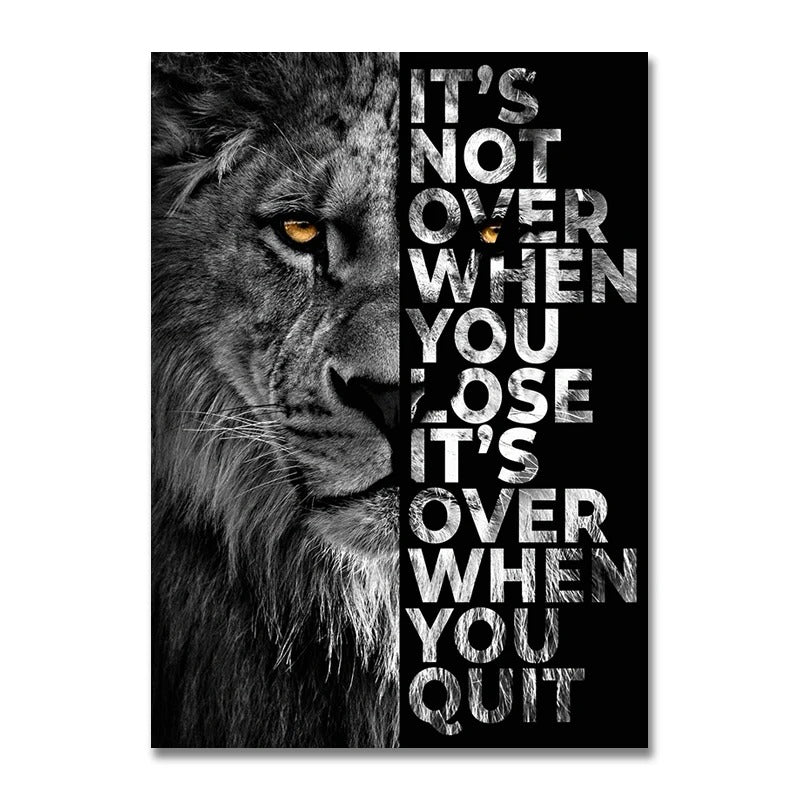 Canvas Painting Wild Lion Letter Motivational Quote Art Poster