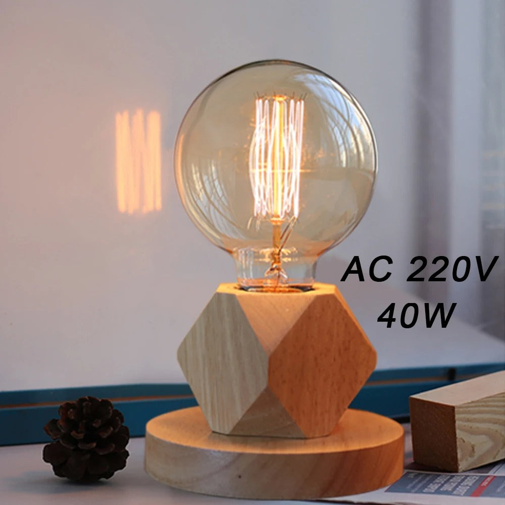 Modern Wood Table Lamp Retro E27 Desktop Decorative Light