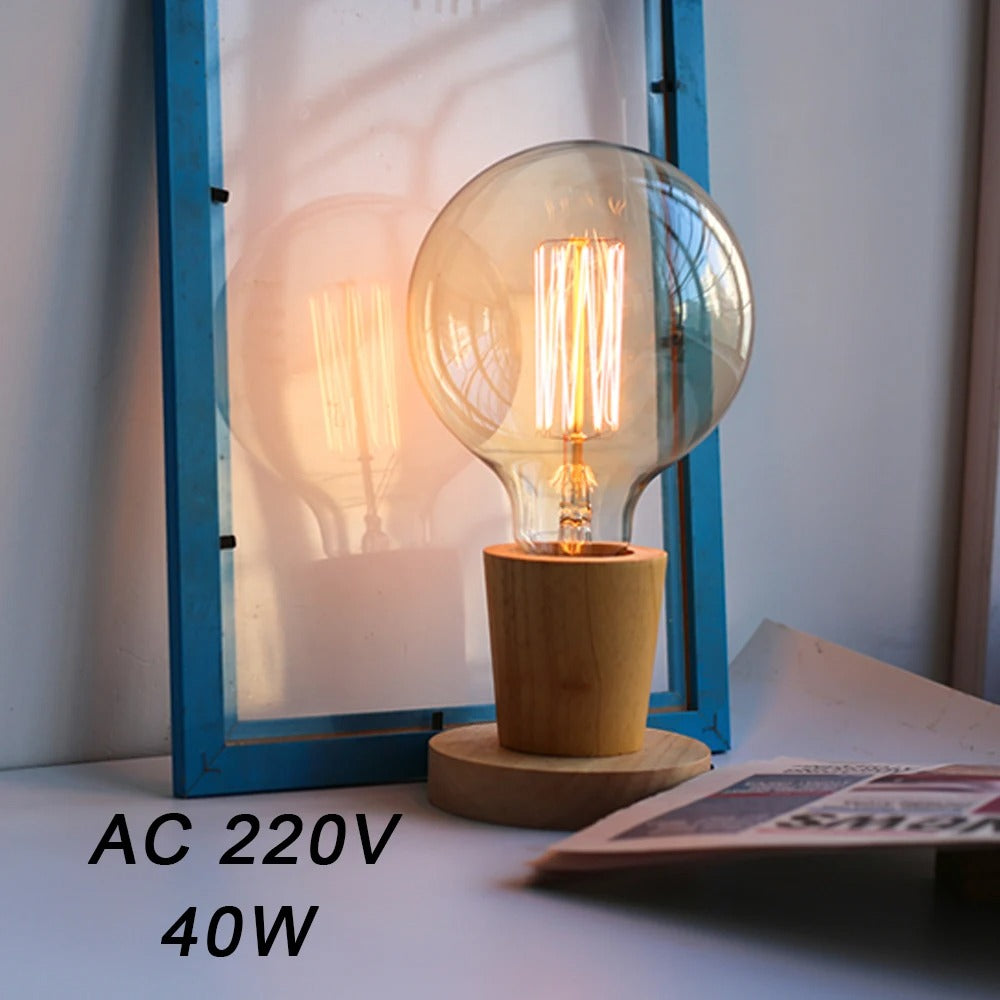 Modern Wood Table Lamp Retro E27 Desktop Decorative Light