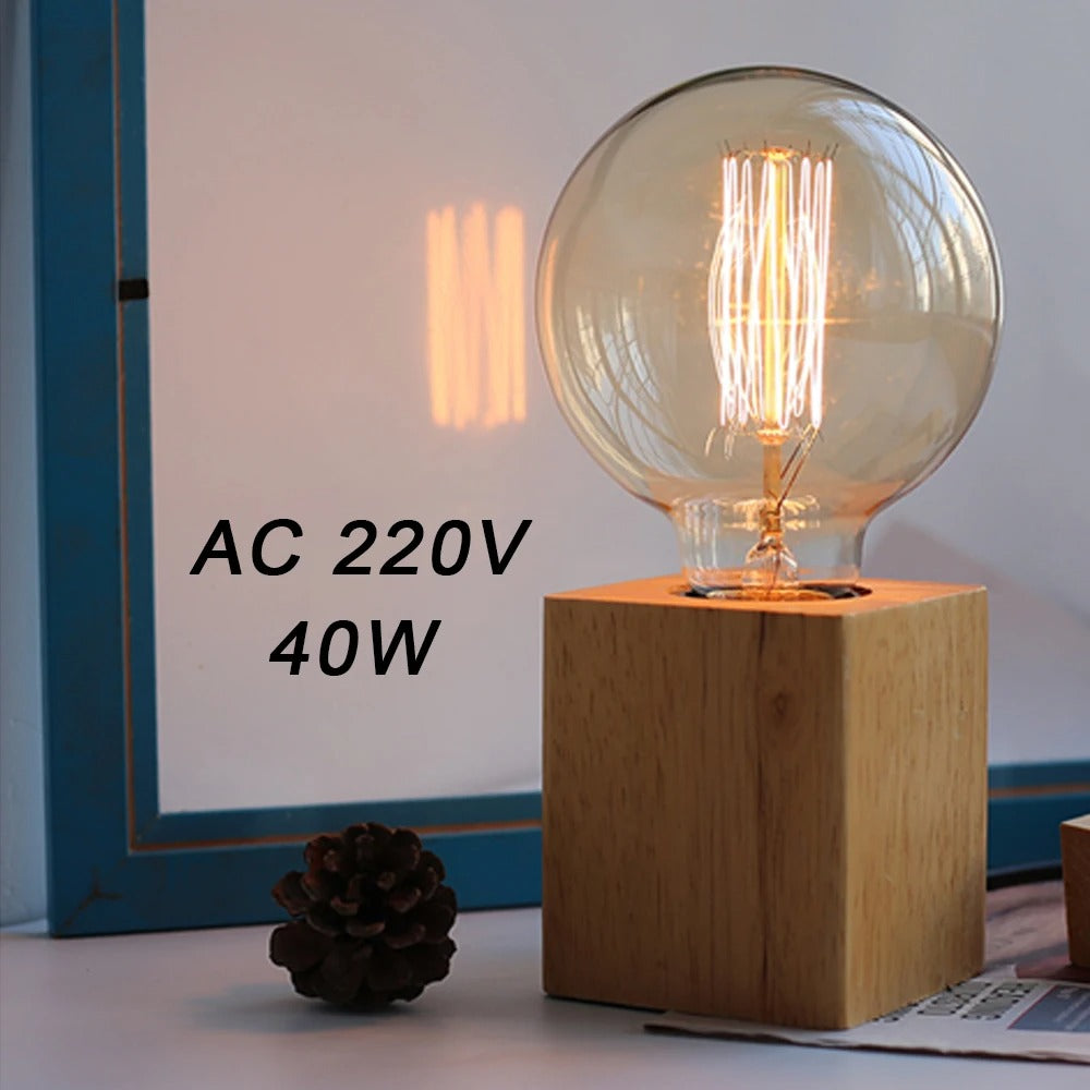 Modern Wood Table Lamp Retro E27 Desktop Decorative Light