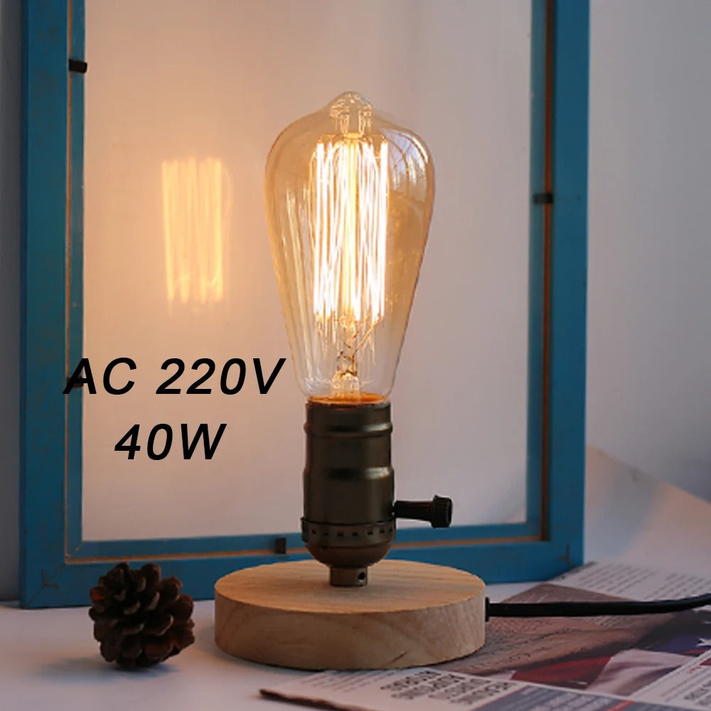 Modern Wood Table Lamp Retro E27 Desktop Decorative Light